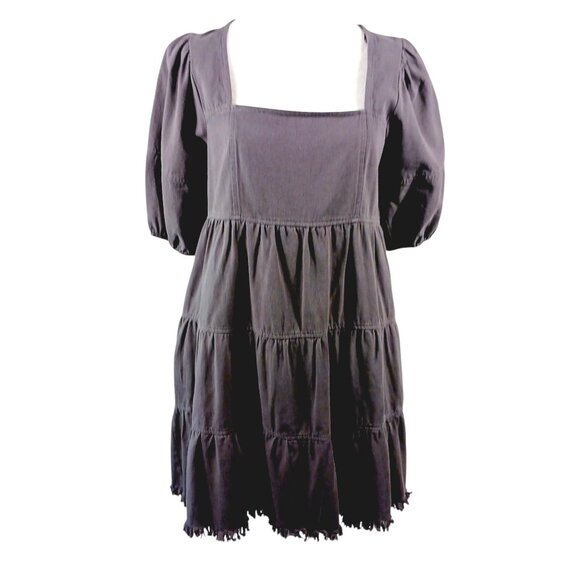 Altar'd State Dresses & Skirts - Altar'd State,  Gray Tiered Cotton Mini Dress, Size Small Short Sleeve, Fringed